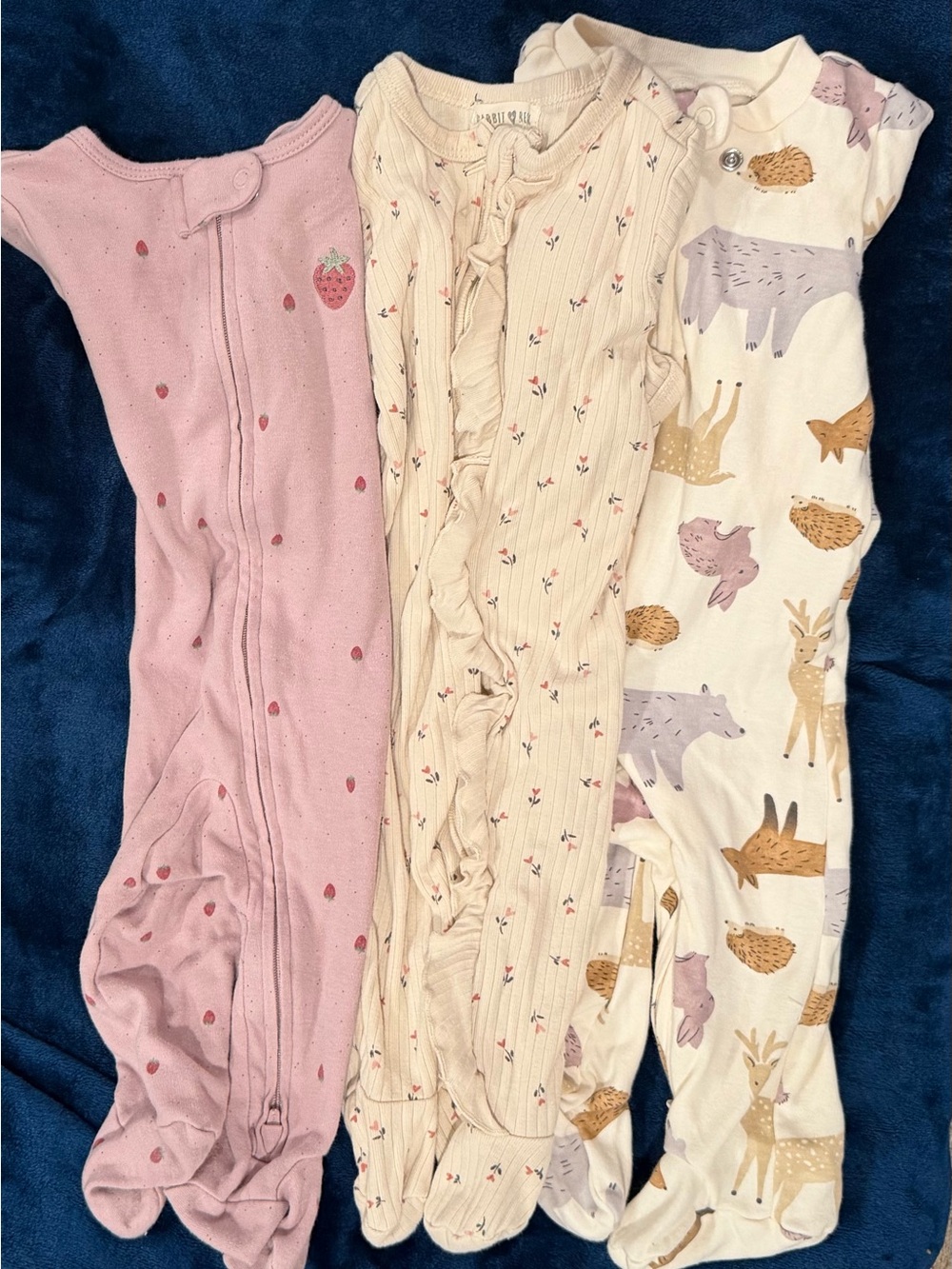 Bundle of 3 Baby Sleepers with Nature & Strawberry Prints 6-9 Month